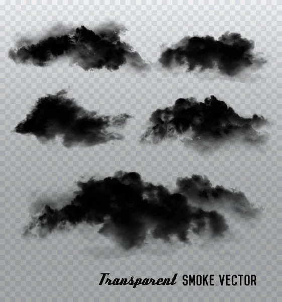 Black Smoke Clouds Vectors Transparent Background — Stock Vector
