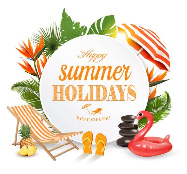 Seyahat eşyalarıyla yaz tatili konsepti. Vektör. 