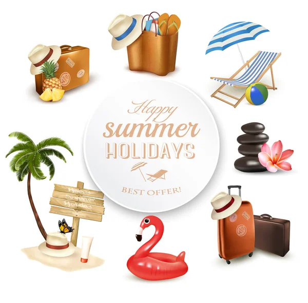 Set Vacation Travel Related Icons Vector — Vetor de Stock