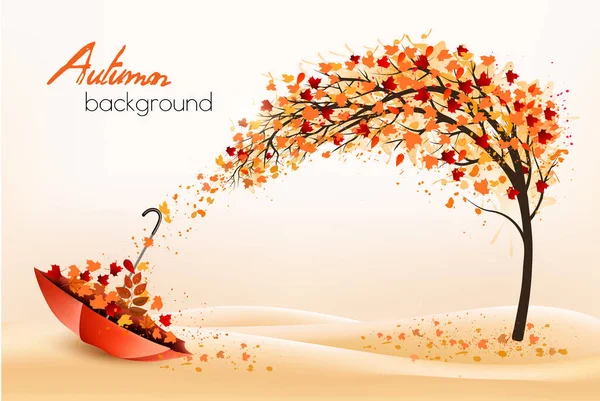 Hello Gold Autumn Autumn Landscape Colorful Leaves Tree Umbrella Park — Vector de stock