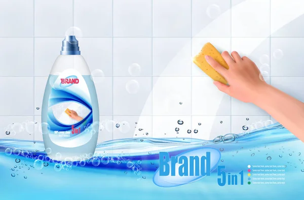 Hand Holds Cleaning Yellow Sponge Wipes Soapy Foam Dirty White - Stok Vektor