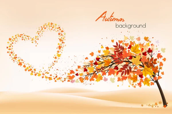 Autumn Abstract Background Heart Shaped Colorful Leaves Autumn Tree Vector — Διανυσματικό Αρχείο