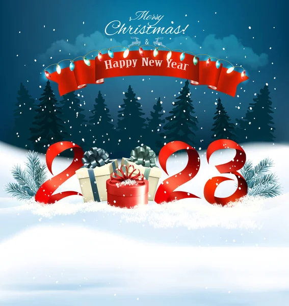 2023 Felice Anno Nuovo Buon Natale Sfondo Vacanza Con Scatole — Vettoriale Stock