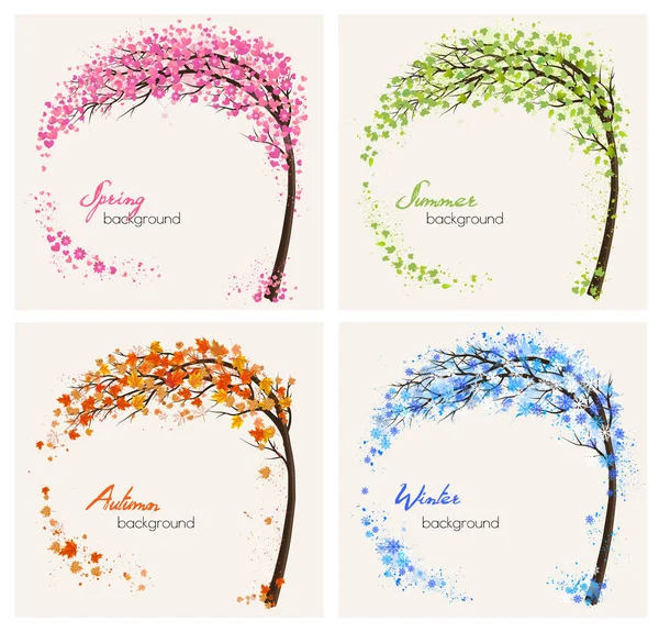 Nature Four Stylized Trees Representing Different Seasons Spring Summer Autumn — Stock Vector