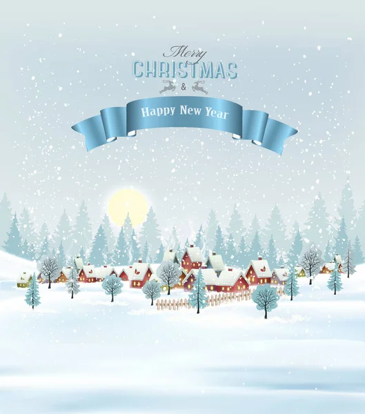 クリスマスの村と冬の風景と休日のクリスマスの背景 ベクトル — ストックベクタ