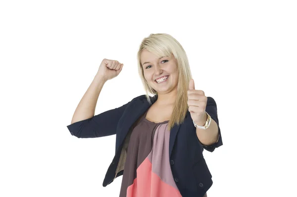 Elated woman giving a thumbs up — Stock Photo, Image