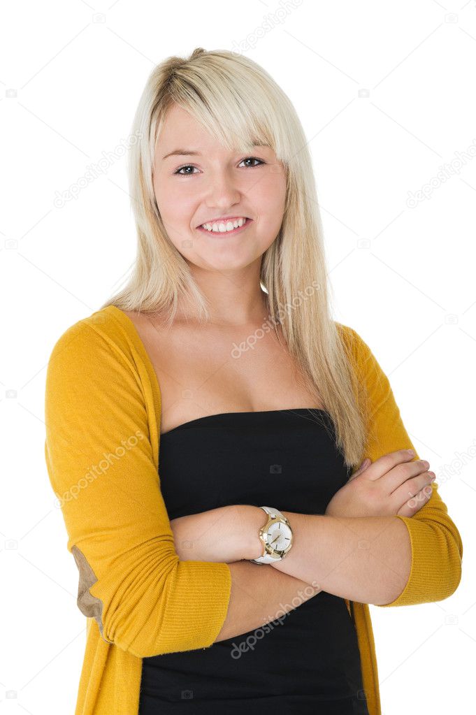 Beautiful blonde woman smiling