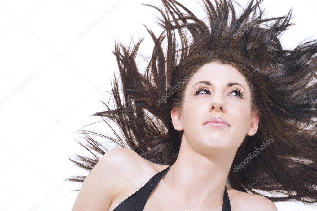 Beautiful woman with windblown hair