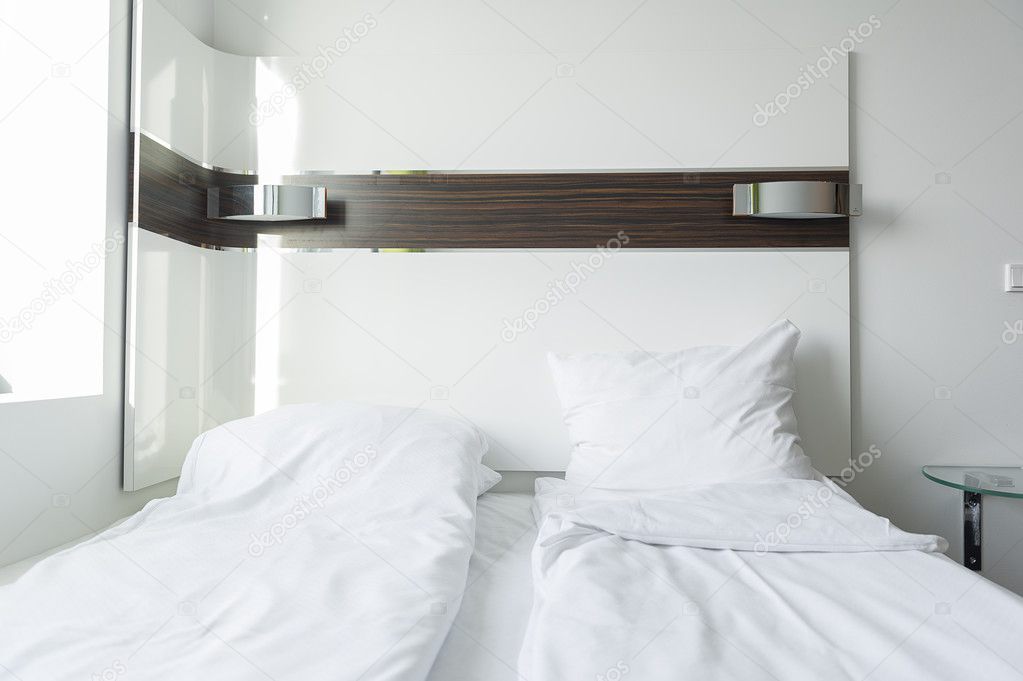 Clean fresh minimalist bedroom interior