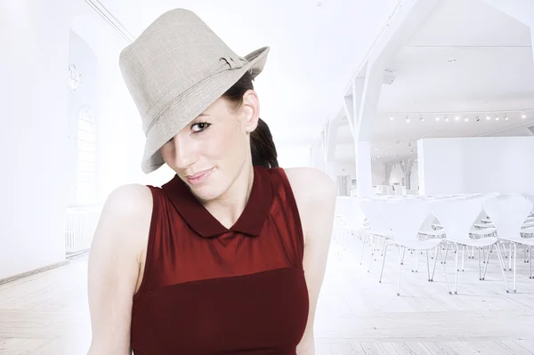 Beautiful trendy woman with hat — Stock Photo, Image