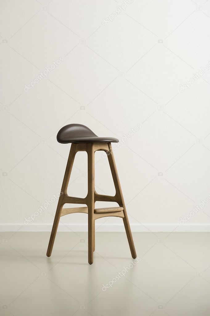 Moderrn Wooden Bar Stool With A Leather, Wooden Bar Stool With Leather Seat