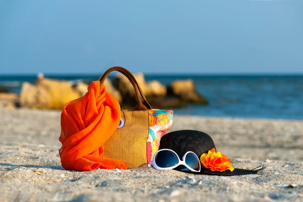 Beach accessories on the sand — Stock Photo, Image