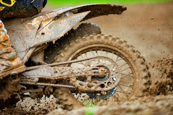 Detaljvy till ratten i motocross cykel. — Stockfoto