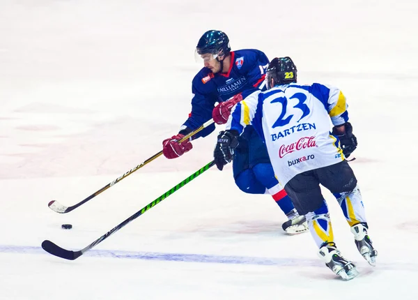 Hockeyspelers tijdens de Steaua Rangers(blue) vs Corona Brasov (wit) — Stockfoto