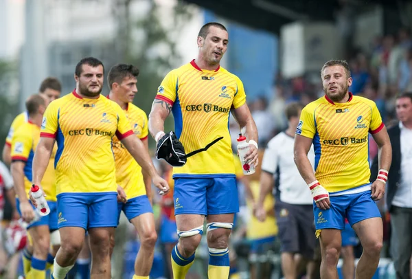 Rugby oyuncuları sırasında ortaya çıkan İtalya Romanya vs — Stok fotoğraf