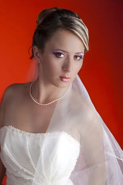 Sposa sullo sfondo arancione — Foto Stock