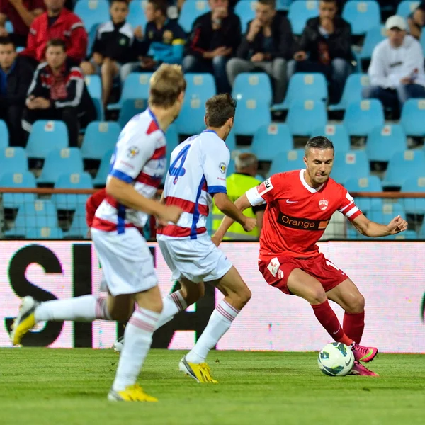 Galati, Rumänien - 28 maj: okänd fotbollsspelare utför under — Stockfoto