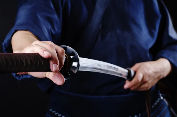 Kendo fighter with sword detail — Stock Photo, Image