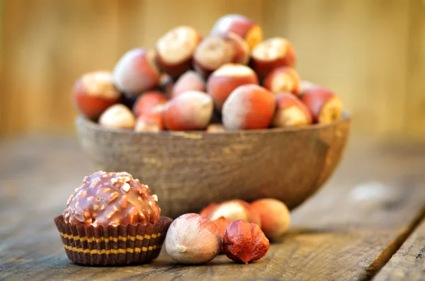 Orzechy laskowe i czekolada — Zdjęcie stockowe
