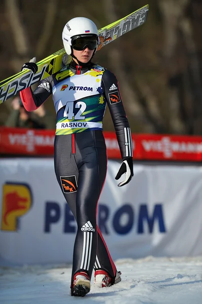 Unknown ski jumper competes — Stock Photo, Image
