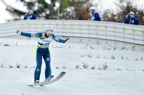 Un sauteur à ski inconnu concourt — Photo