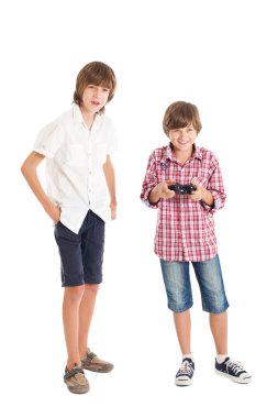 Boys, playing a computer game clipart