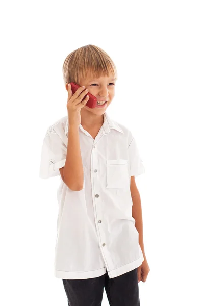 Boy holding a mobile phone — Stock Photo, Image