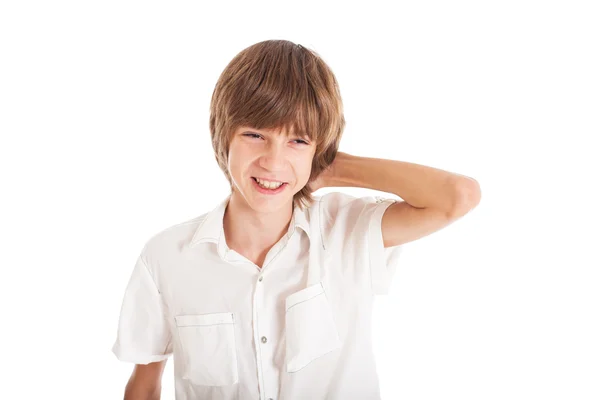 Adolescent garçon sur blanc fond — Photo