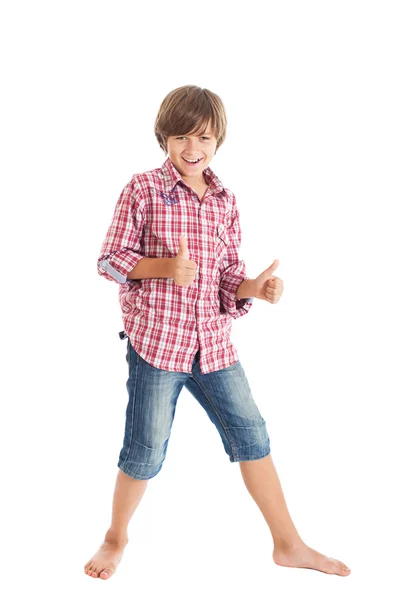 Cute European teen boy on white background — Stock Photo, Image