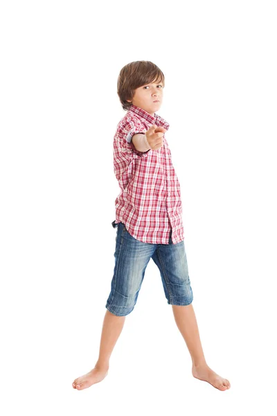 Cute European teen boy on white background — Stock Photo, Image