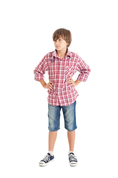 Cute European teen boy on white background — Stock Photo, Image