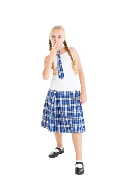 Europese schoolmeisje met pigtails — Stockfoto