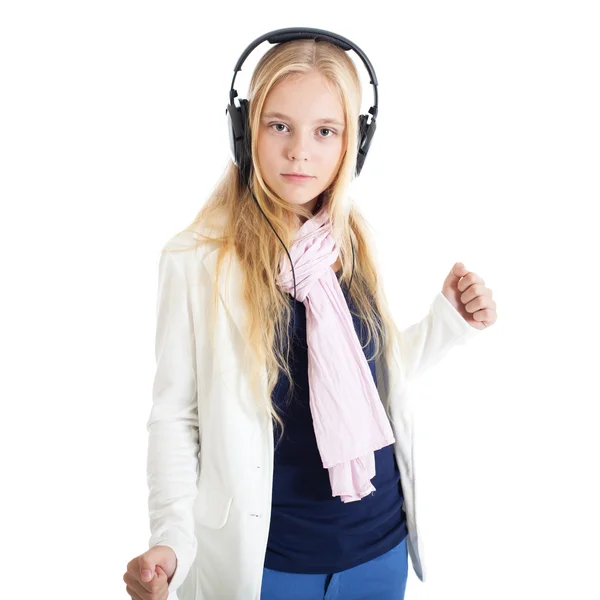 Ευρωπαϊκό κορίτσι με ακουστικά — Stockfoto