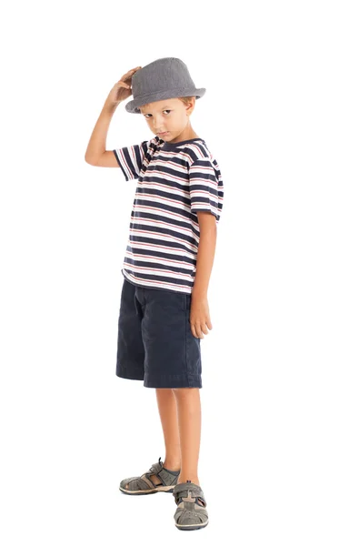 Niño con la camiseta a rayas y sombrero — Foto de Stock