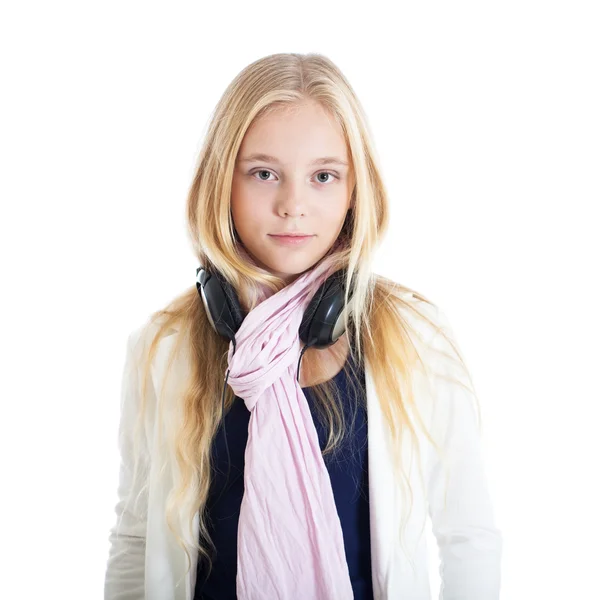 European girl with headphones — Stock Photo, Image