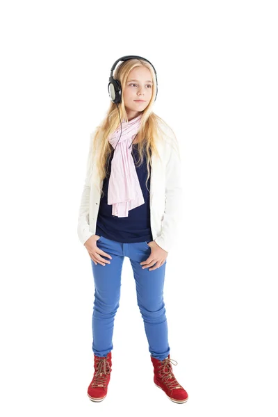 European girl with headphones — Stock Photo, Image