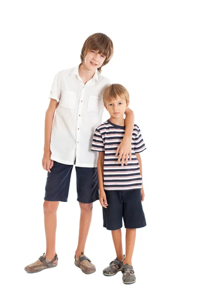 Two cute boys on white background — Stock Photo, Image