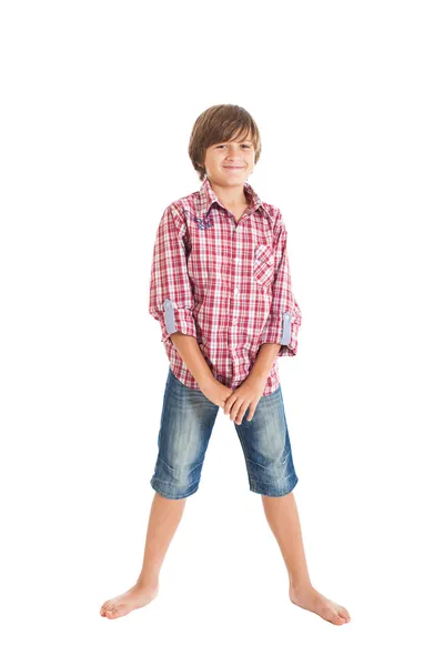 Cute European teen boy on white background — Stock Photo, Image