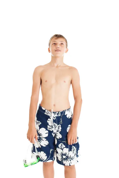 男孩穿着游泳短裤 — 图库照片