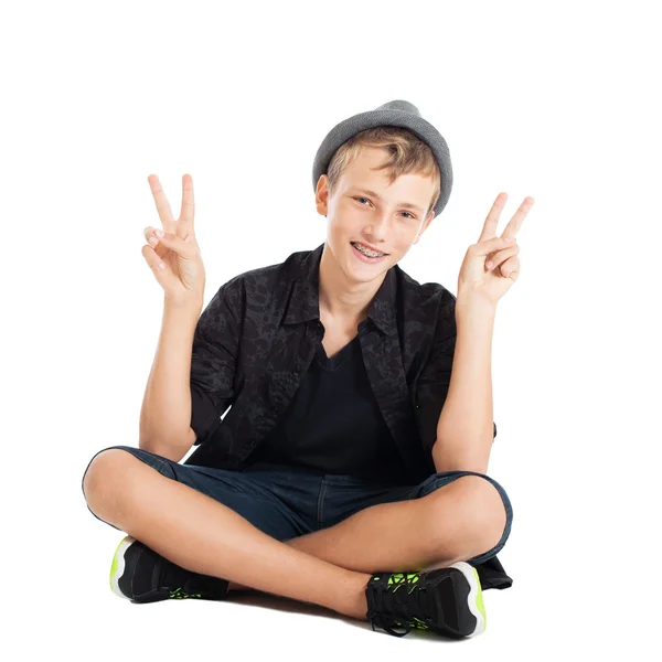 A guy with a laptop on white background — Stock Photo, Image