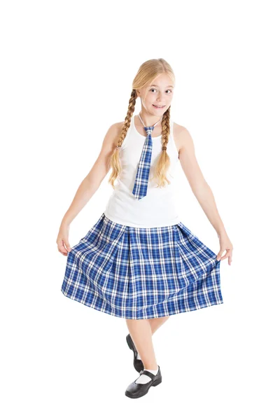 Europese schoolmeisje met pigtails — Stockfoto