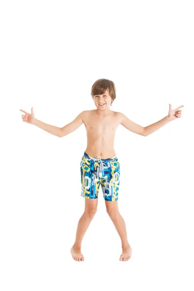 Teenage boy wearing swimming shorts — Stock Photo, Image