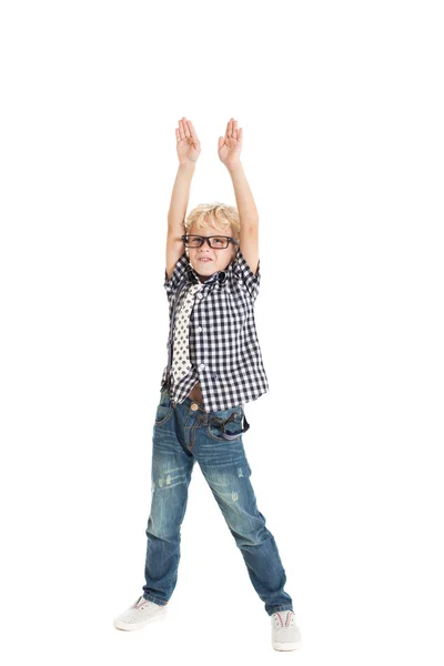 Boy wearing a plaid shirt and a tie — Stock Photo, Image