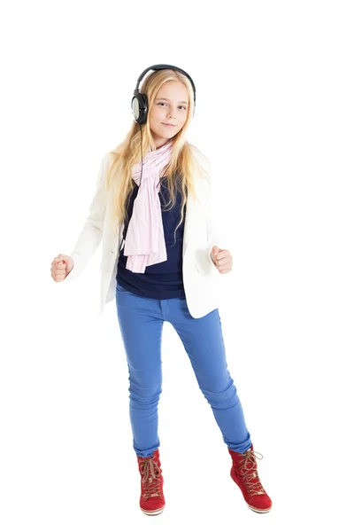 European girl with headphones — Stock Photo, Image