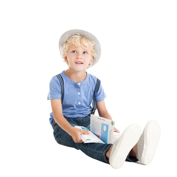 Menino bonito com livro — Fotografia de Stock