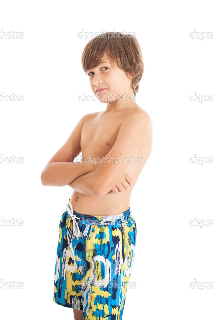 boy wearing swimming trunks