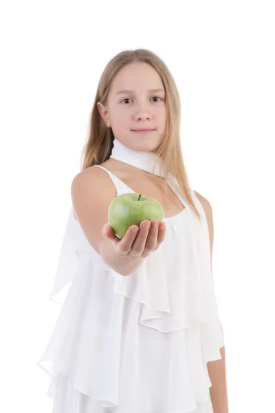 Girl with an apple — Stock Photo, Image