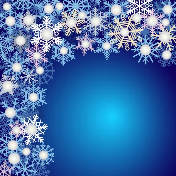 Patrón de copo de nieve fondo azul — Vector de stock