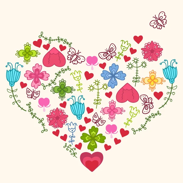 Heart from kids flowers — Stock Vector