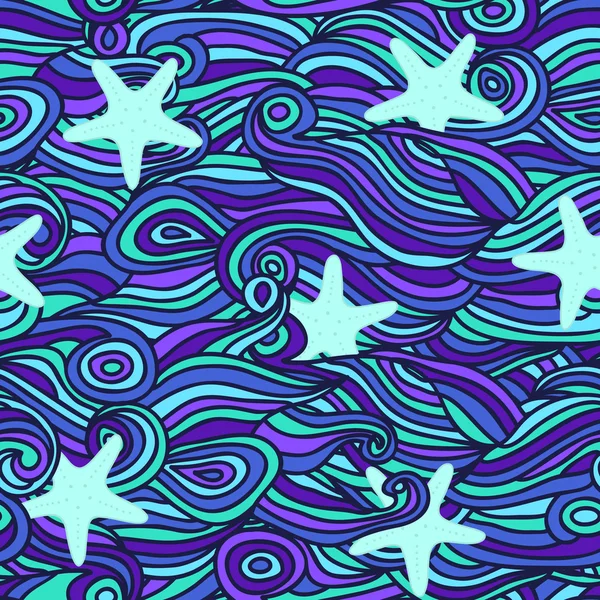 Ondas e estrelas do mar — Vetor de Stock